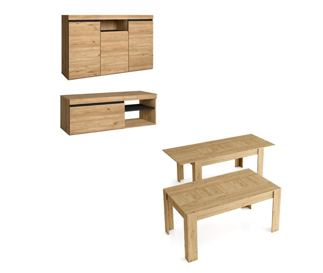 Aparador, mesa de centro, televisor 120 Carvalho