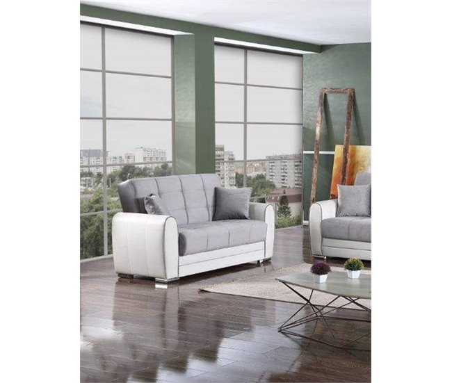 Sofá cama com península de tecido Branco