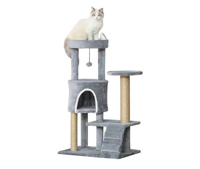 Arranhador para Gatos Aglomerado, Juta e Pelúcia PawHut Cinza