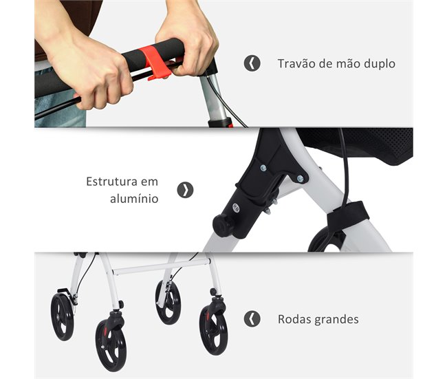Andarilho Idosos Alumínio, Plástico e Poliéster HOMCOM Branco