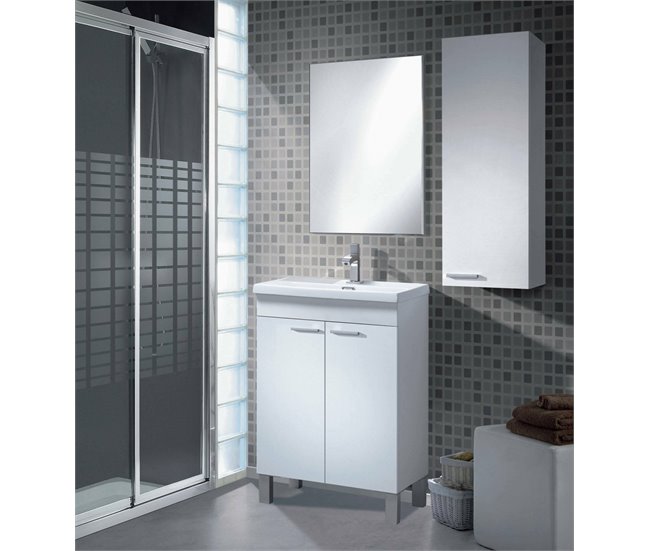 Armário de casa de banho com 2 portas e espelho Dkolaro 50 Branco