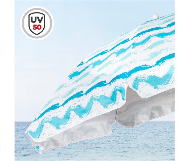Aktive Guarda-sol de praia de 8 nervuras, ondas com revestimento Azul