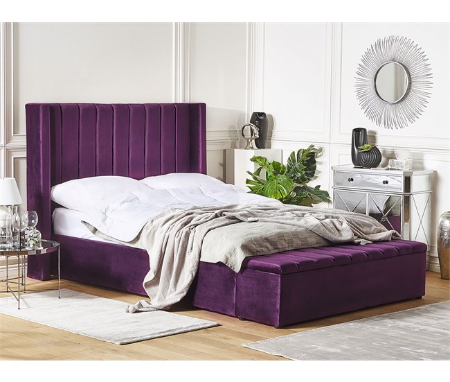 Beliani Cama com estrado Veludo NOYERS 170x247 Azul Marino