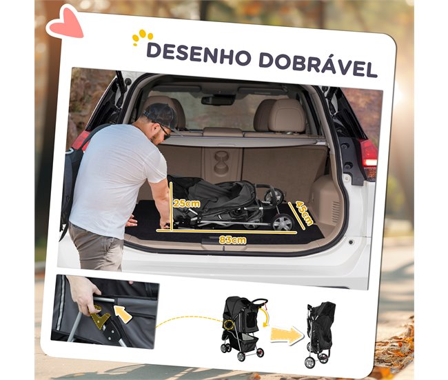 Carrinho para Animais de Estimação Aço e Tecido Oxford PawHut Cinza