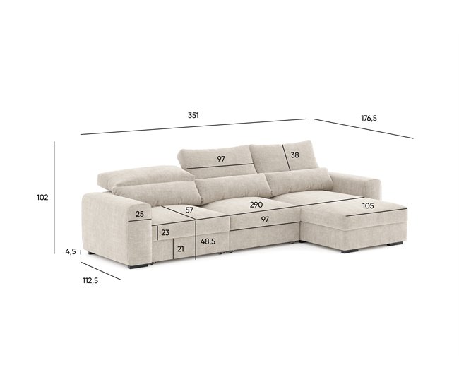 Chaise longue LANDON conversível em cama reversível Bege
