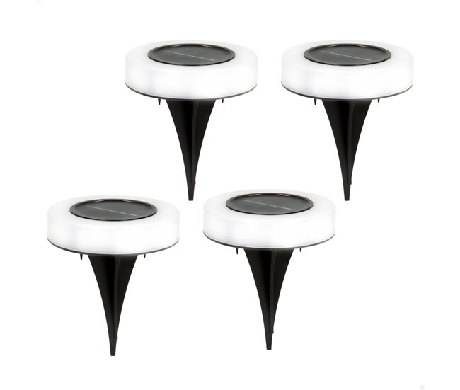 Pack 4 holofotes solares exteriores luz quente LED c/farol para jardim Aktive Preto