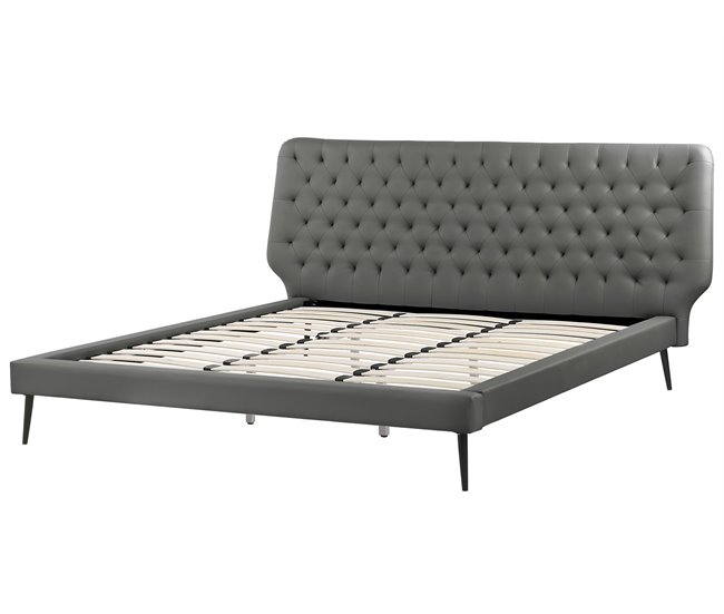 Beliani Cama com estrado Pele sintética ESSONNE 228x219 Cinza