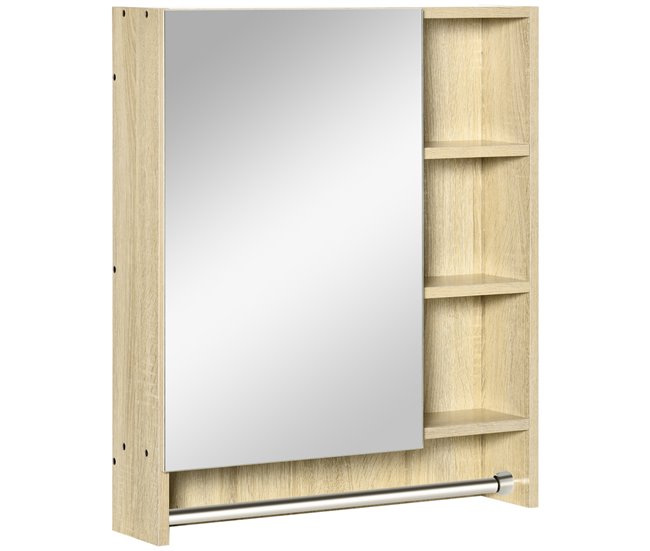 Armário Casa de Banho com Espelho MDF e Vidro kleankin Castanho