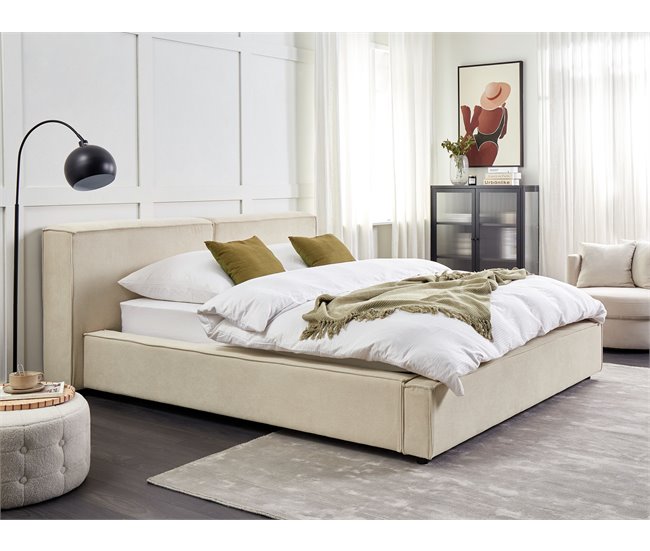Beliani Cama com estrado Bombazine LINARDS 210x242 Bege