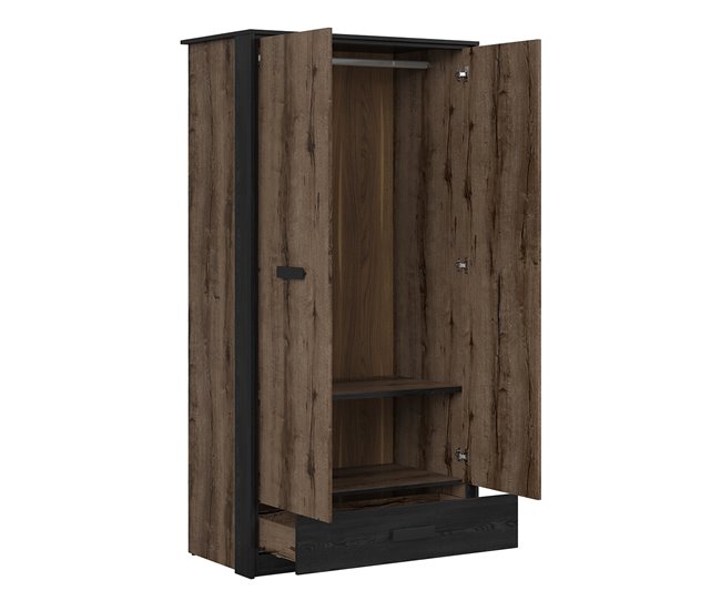 Roupeiro de 2 portas e 1 gaveta em madeira Romane Madeira