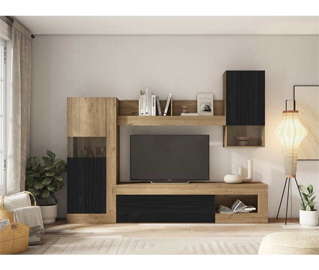Compacto de TV 265 cm 3 portas FERRARA Preto/ Madeira