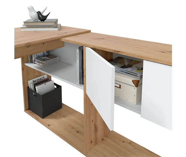 Mesa com efeito de madeira Branco/ Madeira