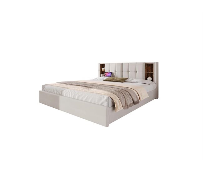 Cama de casal de veludo com 4 gavetas