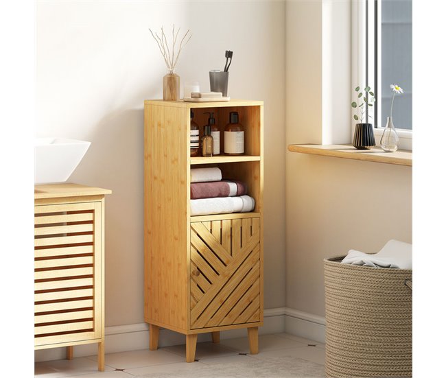 Armário Casa de Banho Bambu e Melamina de Madeira HOMCOM Castanho