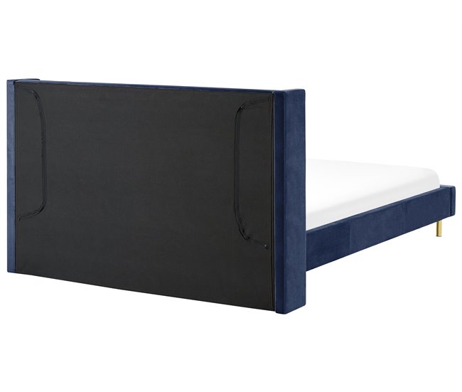 Beliani Cama com estrado Veludo VILLETTE 205x222 Azul Marino