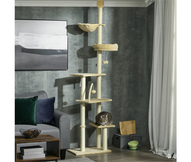 Arranhador para Gatos Aglomerado, Pelúcia e Sisal PawHut Cru