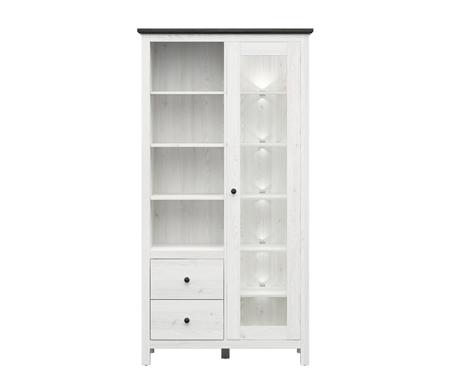 Armário de porcelana de 1 porta e 2 gavetas com LED Duck 106 Branco