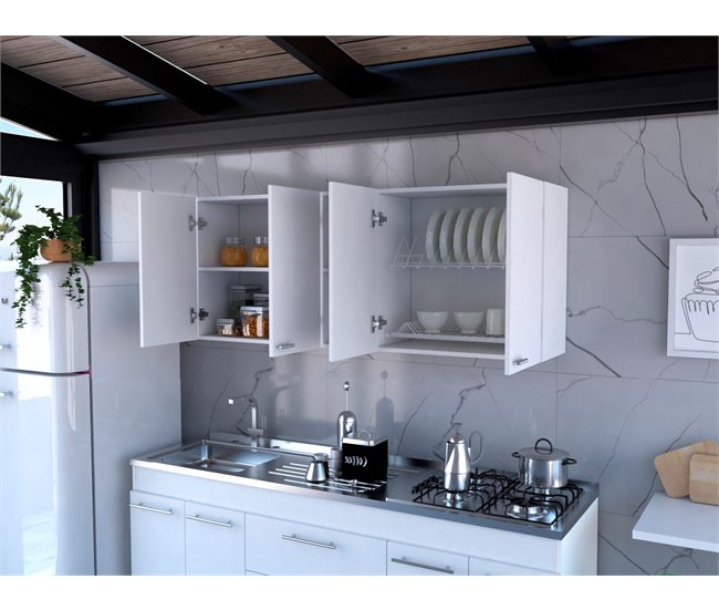 Móvel de cozinha Portofino 150, com prateleiras para pratos Branco