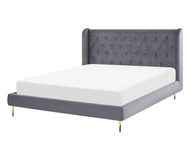 Beliani Cama com estrado Veludo FORBACH 154x218 Cinza