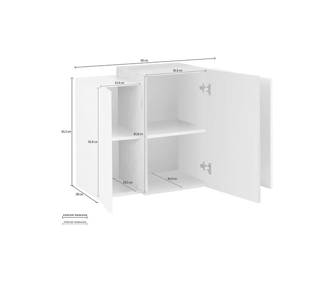 Armário de parede com efeito madeira 90 Branco/cinza