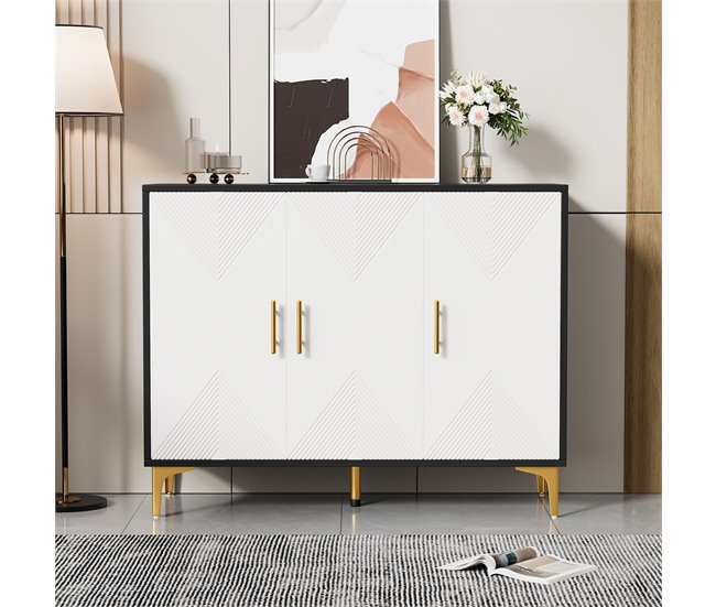 Aparador de mdf e painel de partículas com 3 portas Branco/ Preto