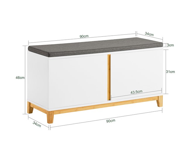Banco para sapatos com 2 portas FSR117-W SoBuy Branco
