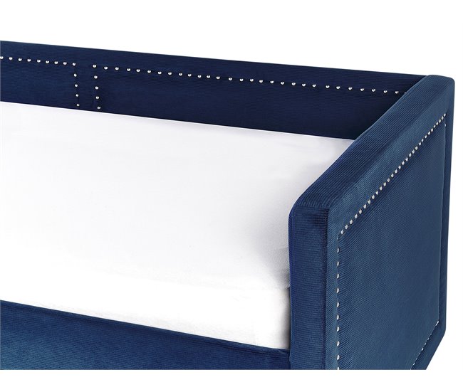 Beliani Cama com estrado Bombazine MIMIZAN Azul Marino