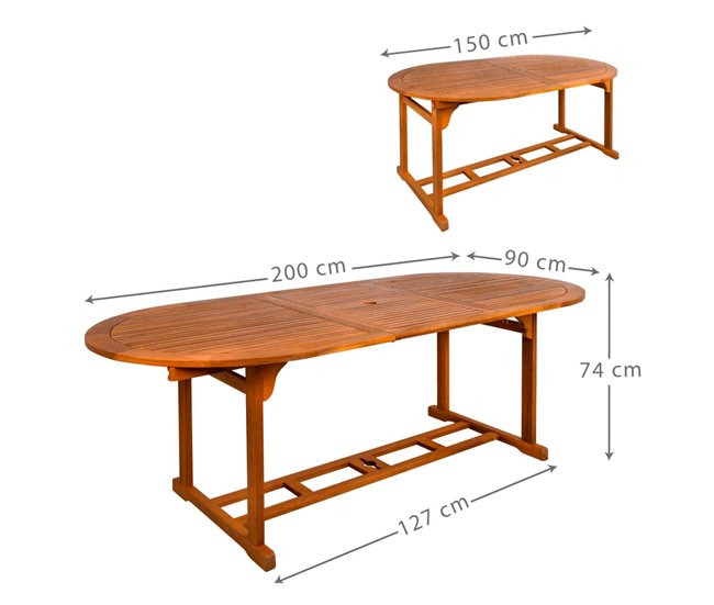 Mesa de jardim oval extensível em acácia para 8 pessoas Aktive Madeira