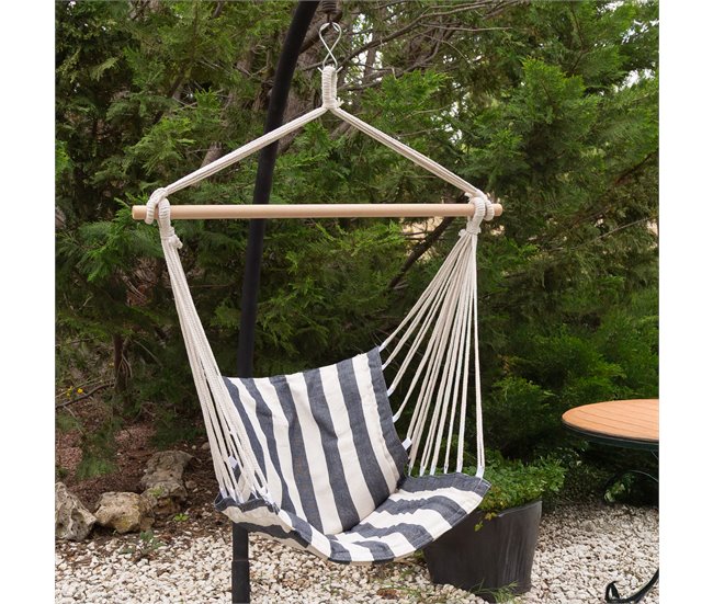 Aktive Cadeira suspensa listrada com suporte de madeira Branco/ Azul