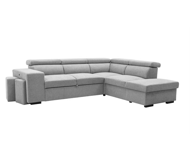 Sofá de canto com cama HOLMES Cinza Claro