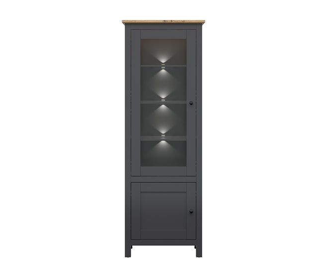 Vitrina de 2 portas com LED Duck Cinza/ Madeira