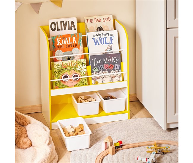 Estante para livros infantis e brinquedos 3 compartimentos KMB108-G SoBuy PT Dourado