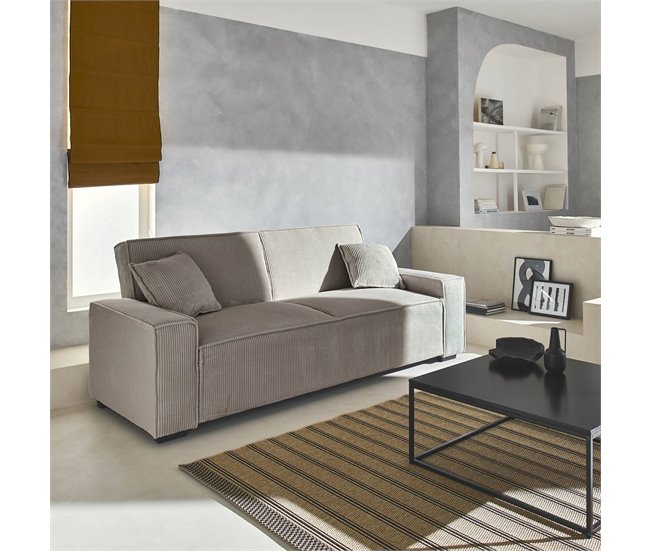 Sofá-cama de bombazina de 3 lugares Bege