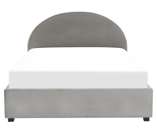 Beliani Cama com armazenamento Veludo VAUCLUSE 174x214 Cinza Claro