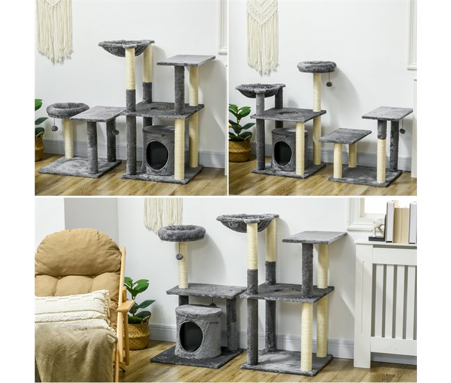Arranhador para Gatos Aglomerado de Madeira, poliéster e Sisal Cinza