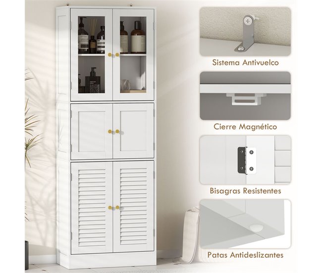 Armário Casa de Banho MDF e Vidro HOMCOM, casa - casa de banho Branco