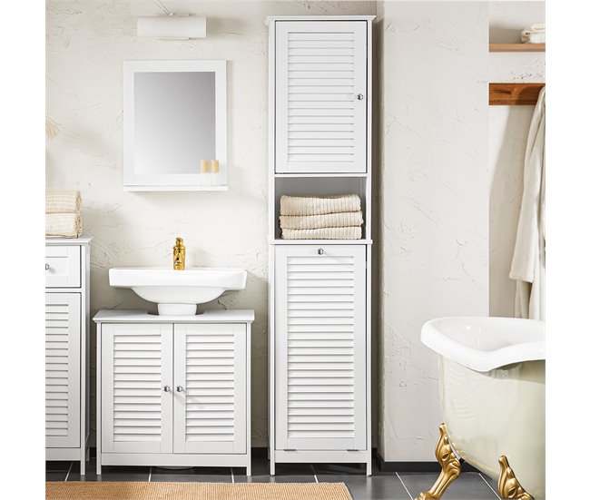 Armário alto de banho com 1 cesto para roupa suja BZR124-W SoBuy Branco