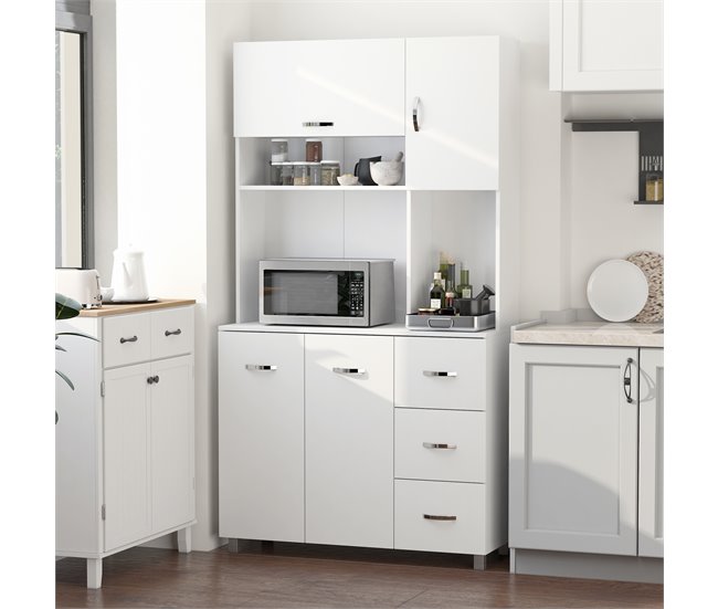 Armário de Cozinha Melamina de Madeira, Metal e Plástico HOMCOM 100 Branco