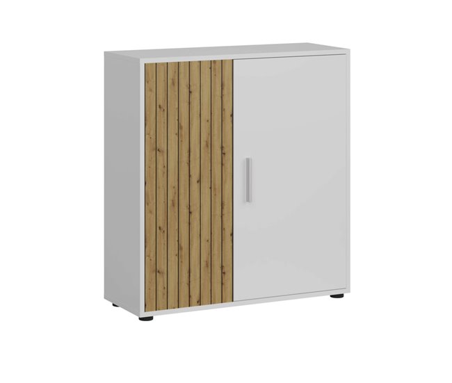 Aparador Estilo Industrial com 2 Portas e 1 Prateleira 80 Branco/ Madeira