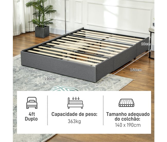Estrutura Cama de Casal Poliéster e Placa Multicamada HOMCOM Cinza