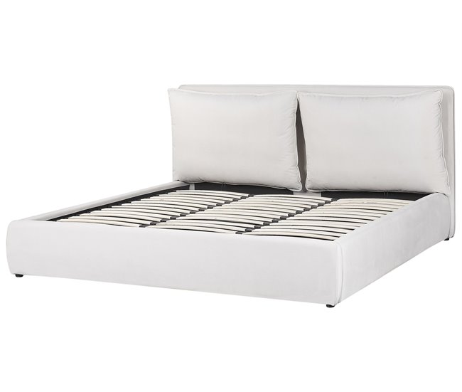 Beliani Cama com armazenamento Veludo BAJONNA 204x235 Bege