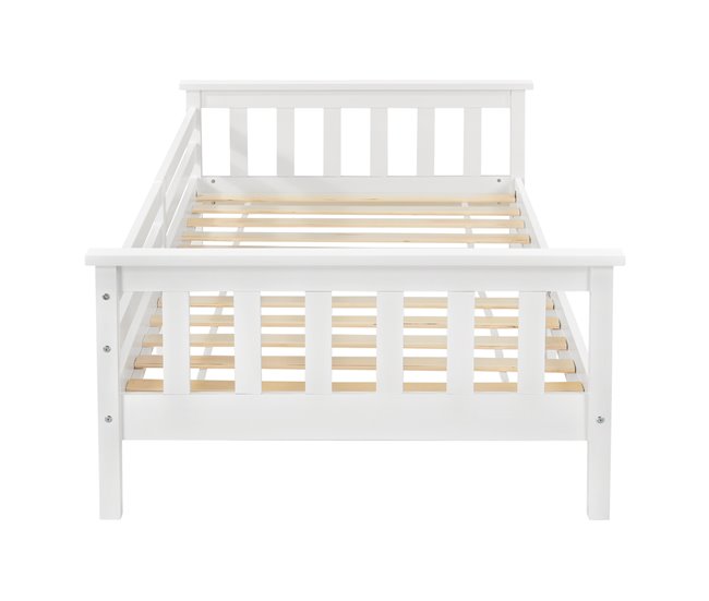  Cama Nuuk para crianças com estrado de ripas e protecção contra quedas 90x168 Branco/ Bege