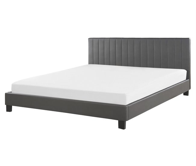 Beliani Cama com estrado Poliéster POITIERS 171x215 Cinza