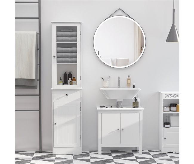 Armário Alto para Casa de Banho MDF e Acrílico kleankin Branco