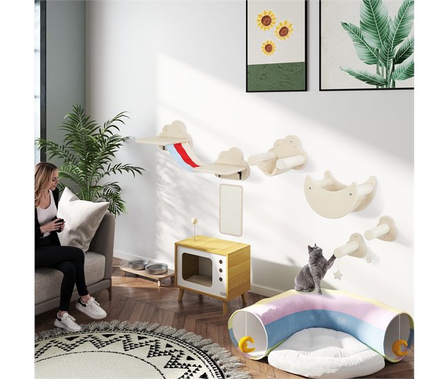 Prateleiras de Parede para Gatos Melamina de Madeira e Sisal Cru