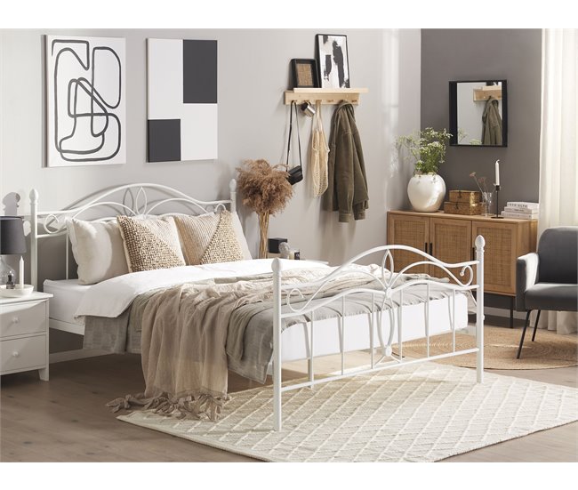 Beliani Cama com estrado Metal ANTLIA 168x209 Branco