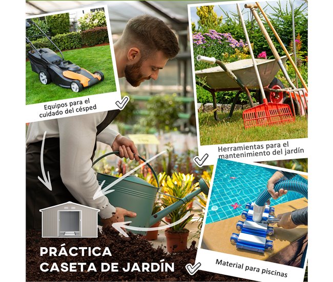 Abrigo e Jardim Metálico Aço galvanizado e PP Outsunny 386 Cinza Claro