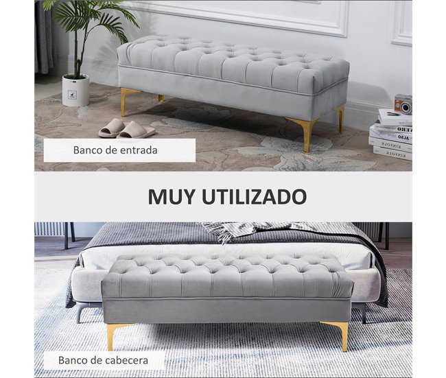 Banco de Pé de Cama Poliéster, espuma e metal HOMCOM Cinza