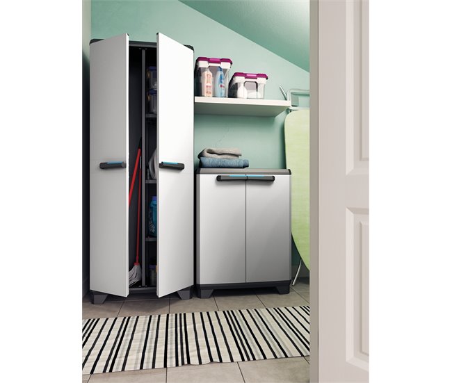 Armário resina exterior multiusos LINEAR 90x68x39cm preto e cinza Preto / Cinza