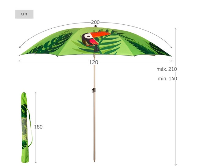 Aktive Guarda-sol tropical inclinável UV40 c/capa Verde